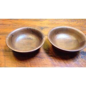 Pair of Vintage Mid Century Teak Wooden Wood Salad Fruit Bowls 6.5" Wide